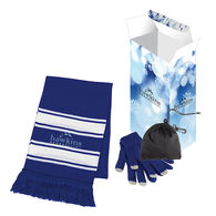 Winter Gift Set with Custom Box Includes Touch-Screen Gloves with Travel Pouch and Scarf