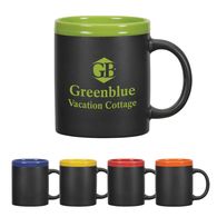 11 oz Black Ceramic Mug with Colored Rim