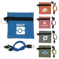 Tech Kit Includes Braided 3-in-1 Charging Cable in Small Snow Canvas Pouch