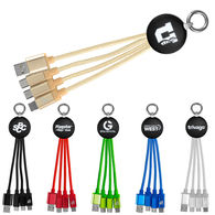LIGHT-UP LOGO Metallic 3-in-1 Charging Cable - Micro USB, USB Type C, and Apple® 8-pin Tips
