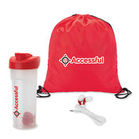 Shake N’ Sound Fitness Gift Set Includes Shaker Cup, Earbuds, and Drawstring Bag in a White Box w Custom Label